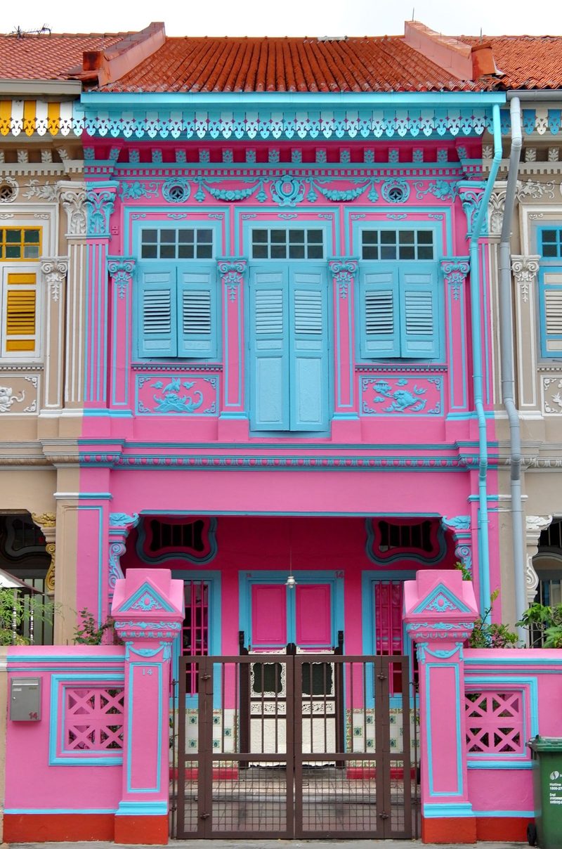 Colorful Peranakan house in Joo Chiat, Singapore, showcasing vibrant architecture and design.
