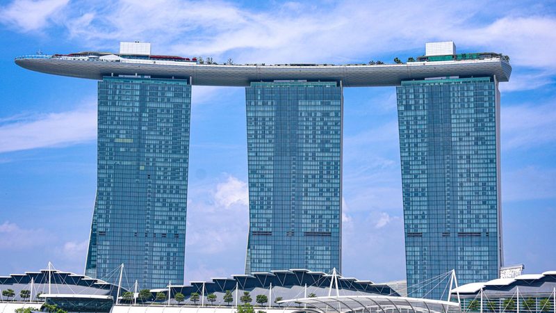 A stunning view of Marina Bay Sands, an iconic hotel and landmark in Singapore.