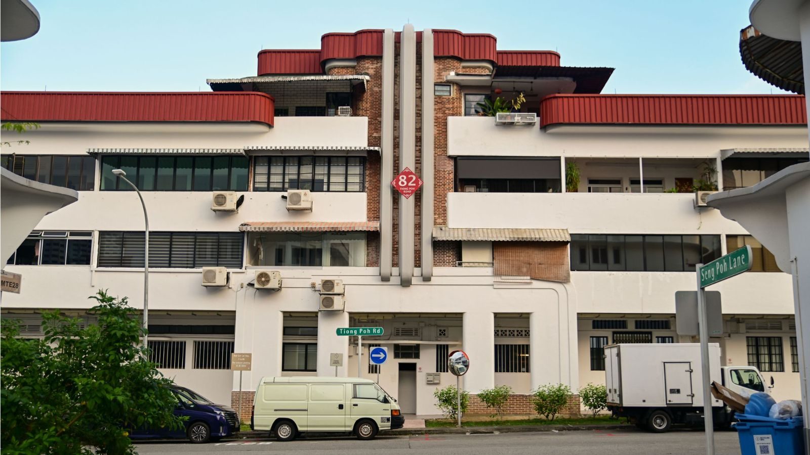 Art Deco building on Tiong Poh Road, showcasing distinctive colonial architecture in Singapore.